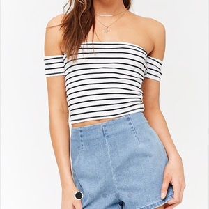 Forever 21 Striped Off the Shoulder Crop Top